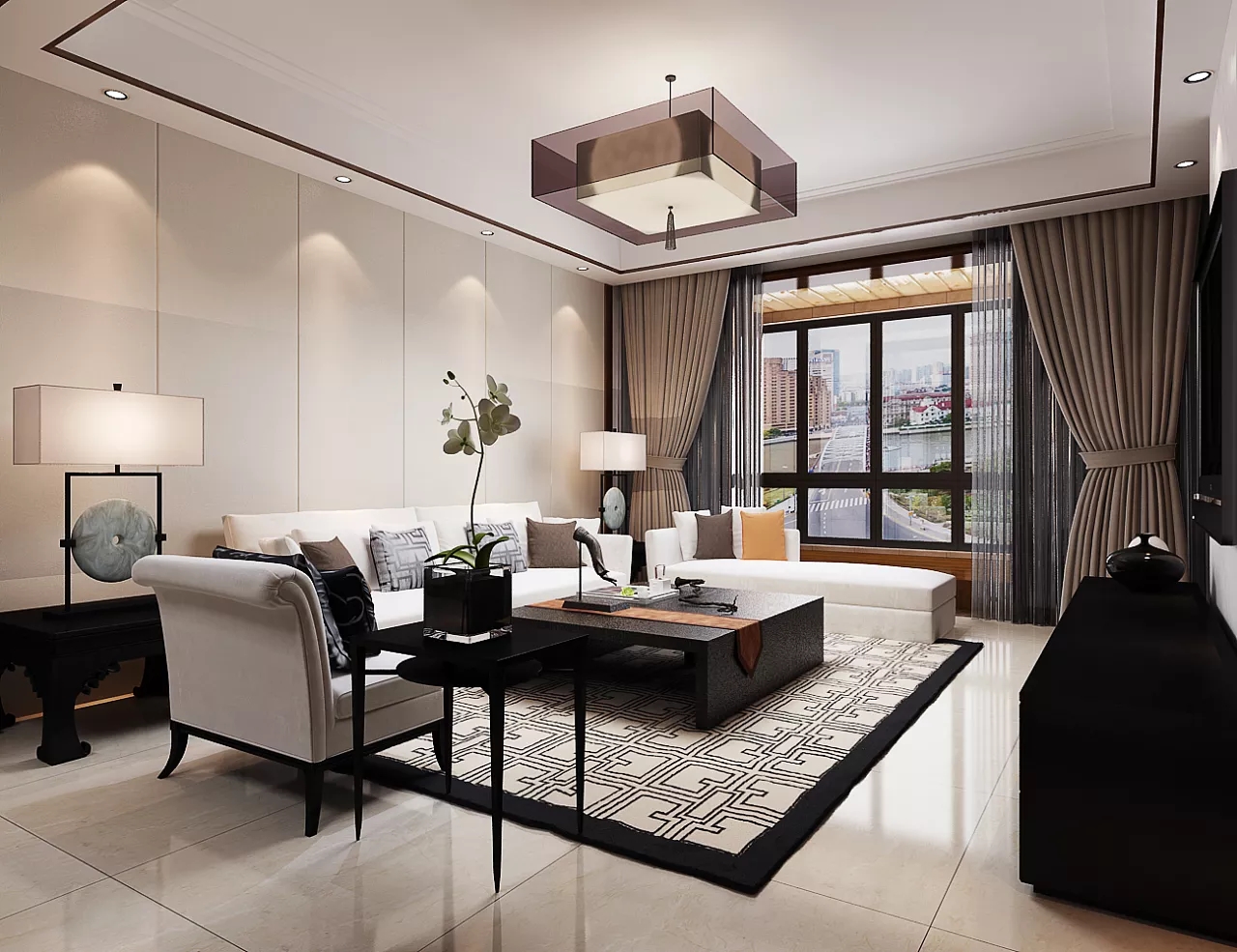 別墅裝修新中式風(fēng)格，沿襲著東方美感