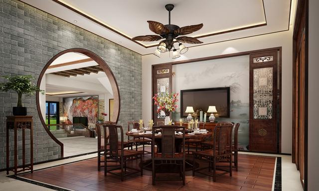 別墅中式餐廳裝飾設(shè)計(jì)效果圖