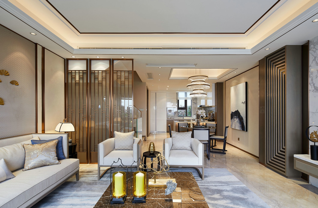 別墅裝修中式客廳設計效果圖