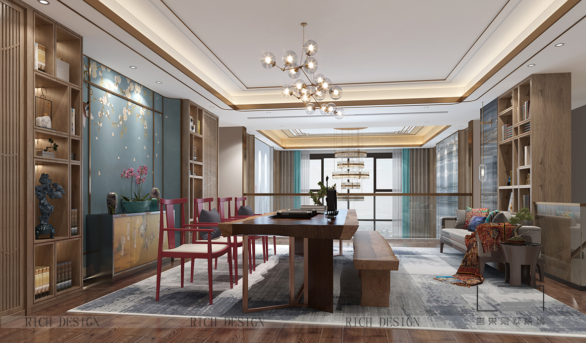 拾樂(lè)府中式別墅裝修開(kāi)放式書(shū)房效果圖 拾樂(lè)府中式別墅裝修開(kāi)放式書(shū)房效果圖